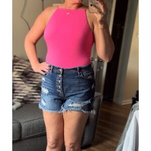 Show Me Your MuMu High Neck Pink Ribbed Body Suit Size M